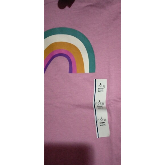 NWT, Cat & Jack Pink T-Shirt W/ Rainbow Girls Size L 10 / 12, Large Short Sleeve - Picture 3 of 9